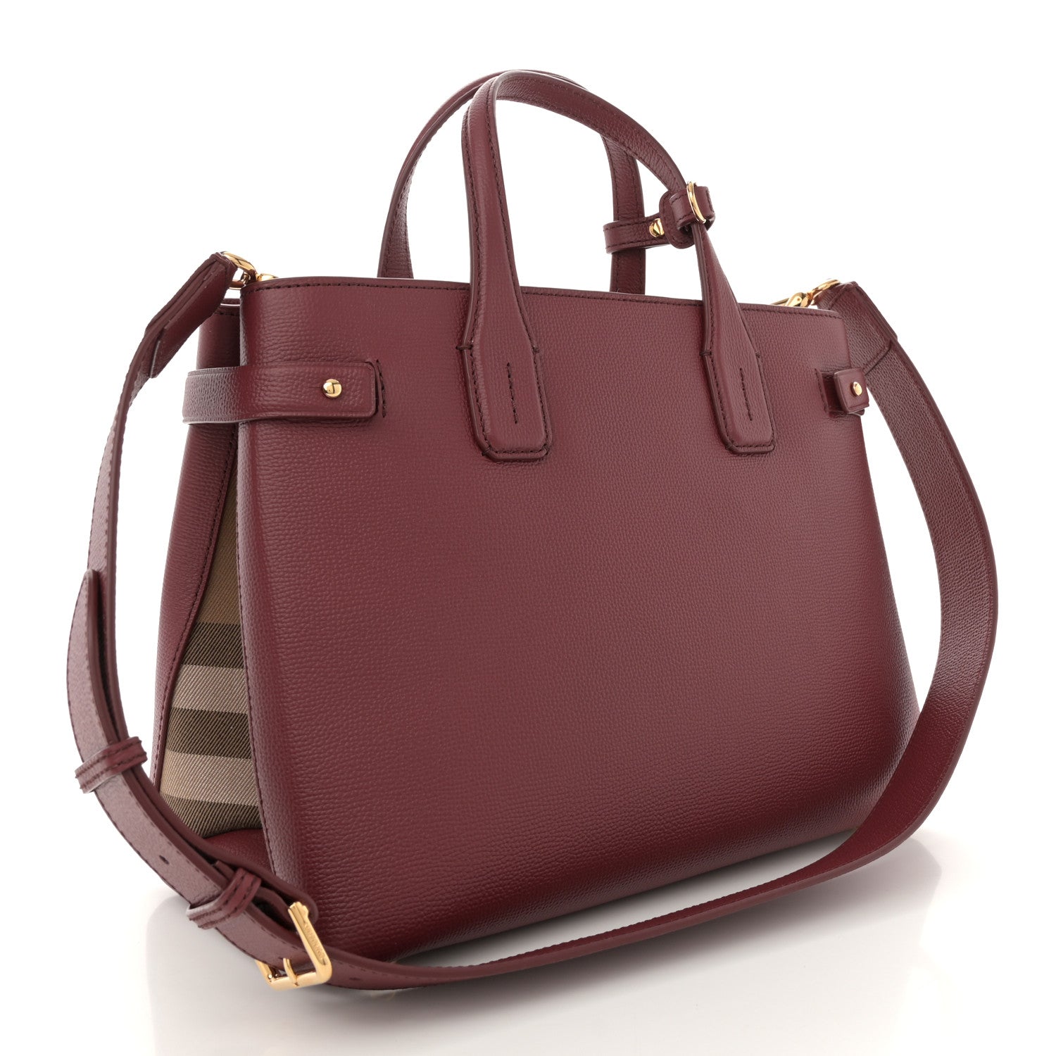 Burberry Grainy Calfskin House Check Medium Banner Tote Crimson 3 of 10