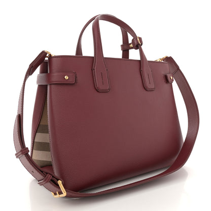 Burberry Grainy Calfskin House Check Medium Banner Tote Crimson 3 of 10