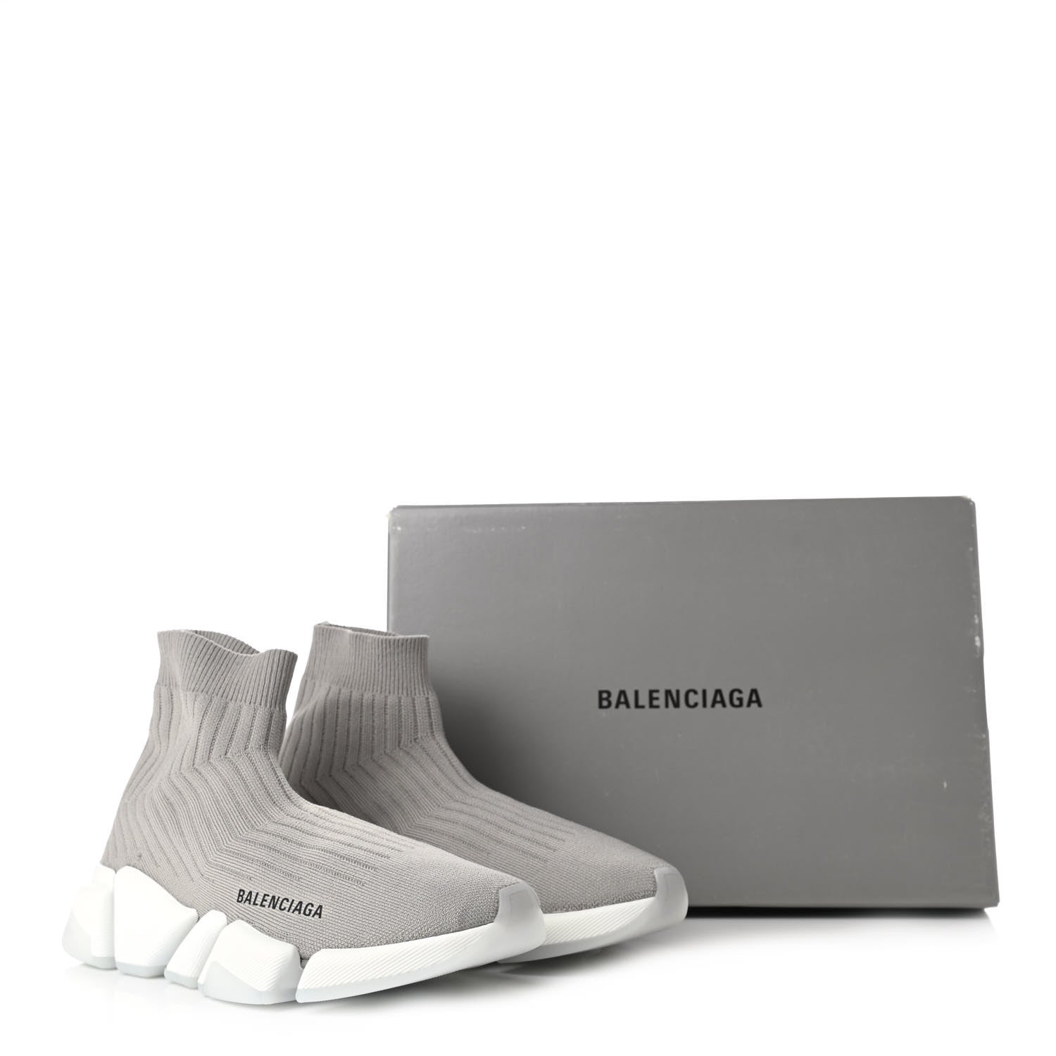 Balenciaga Ribbed Knit Womens Speed 2.0 Transparent Sole Sneakers 38 Baltic Grey White 9 of 9