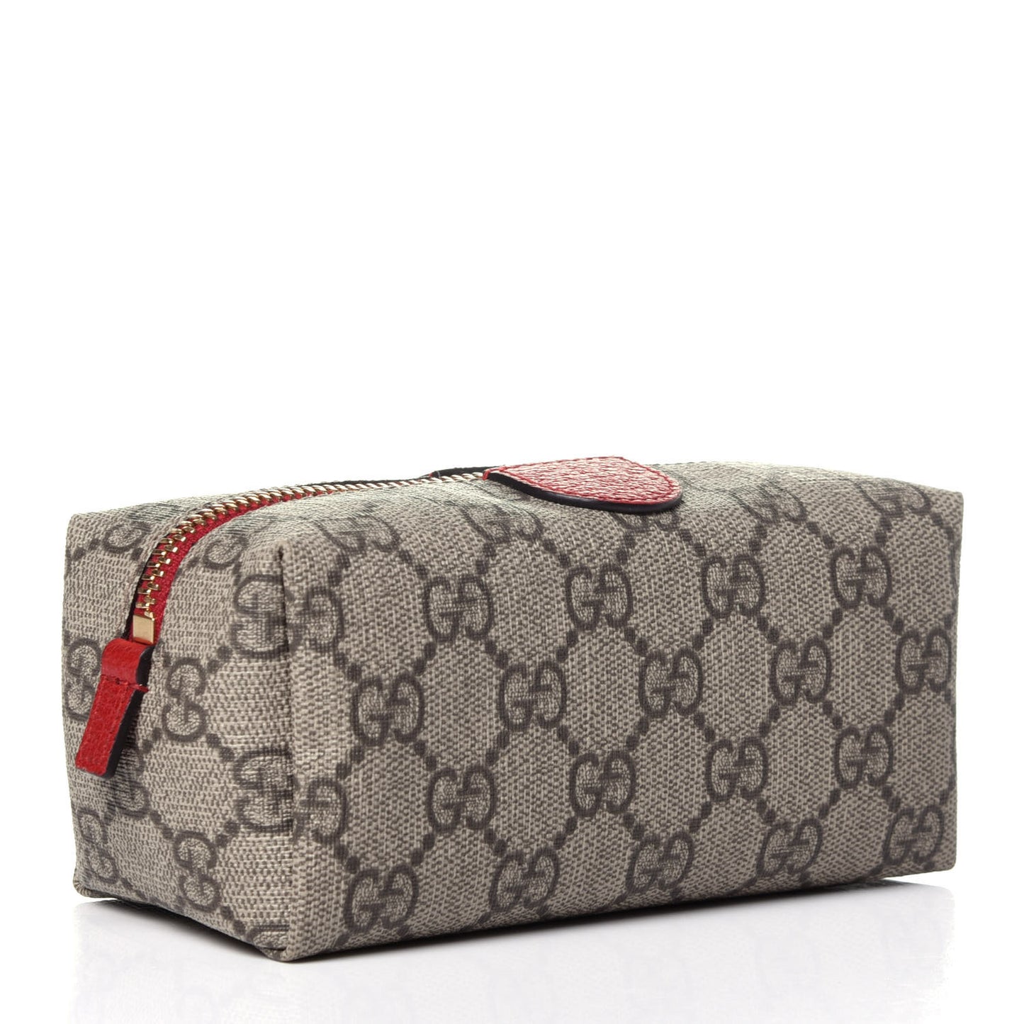 Soft GG Supreme Monogram Calfskin Small Ophidia Cosmetic Case Beige Ebony Hibiscus Red