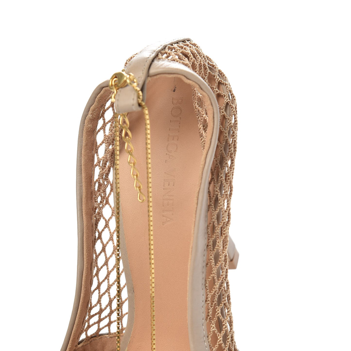 Mesh Calfskin Chain Stretch Pumps 38.5 Beige