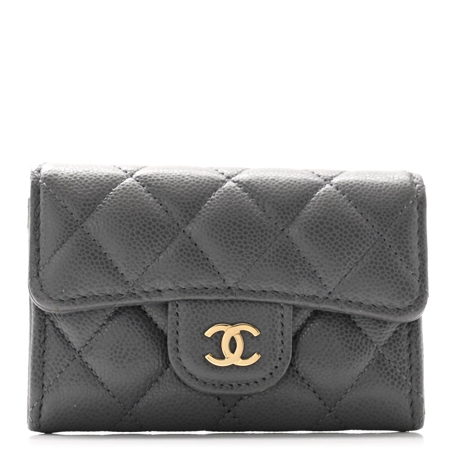 Chanel Caviar Quilted Flap Card Holder Wallet Dark Grey 1 of 9