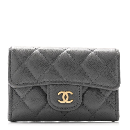 Chanel Caviar Quilted Flap Card Holder Wallet Dark Grey 1 of 9