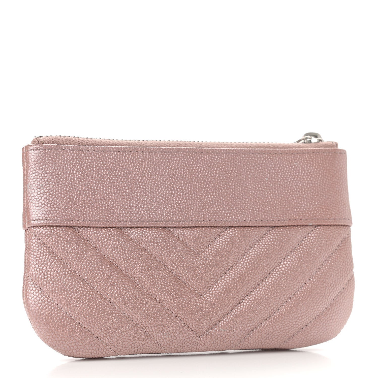 Chanel Metallic Caviar Chevron Quilted Small Vintage Mademoiselle Cosmetic Case Pink 3 of 8