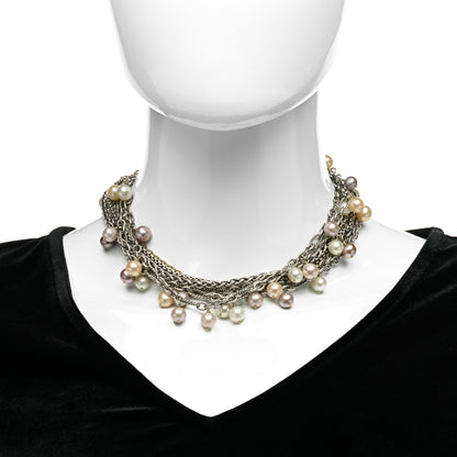 David Yurman Sterling Silver 18K Yellow Gold Pearl 8-8.5mm Multi Strand Chain Necklace 2 of 5