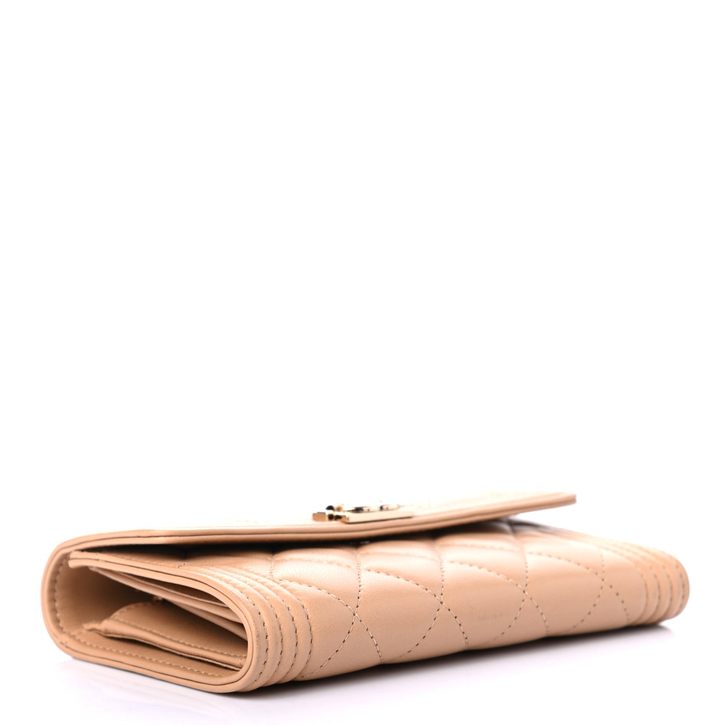 Lambskin Quilted Medium Boy Flap Wallet Beige
