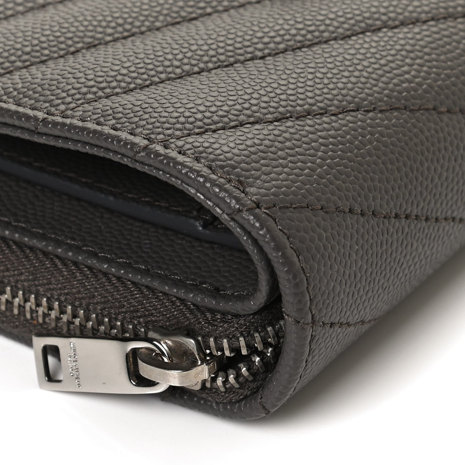 Saint Laurent Grain De Poudre Matelasse Chevron Monogram Compact Zip Around Wallet Earth 12 of 12