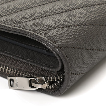 Saint Laurent Grain De Poudre Matelasse Chevron Monogram Compact Zip Around Wallet Earth 12 of 12