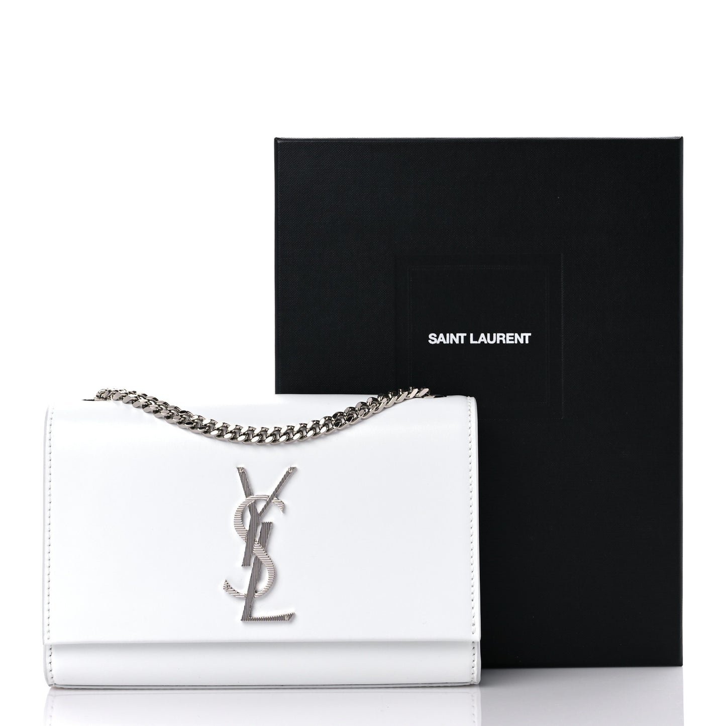Smooth Calfskin Small Monogram Kate Satchel Optical White