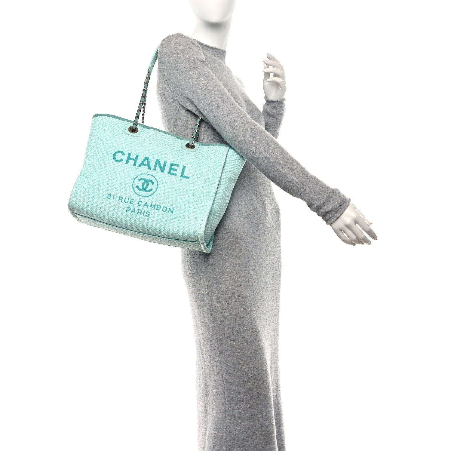 Chanel Woven Straw Raffia Small Deauville Tote Turquoise 2 of 13