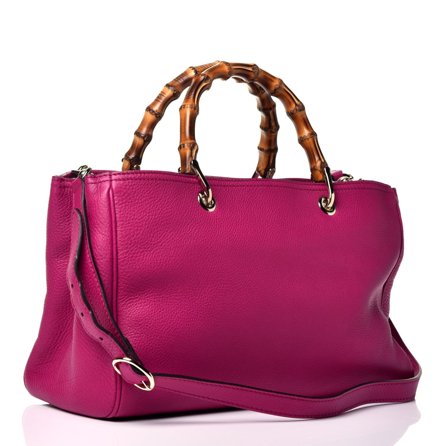 Gucci Pebbled Calfskin Medium Bamboo Shopper Tote Bright Bougainvillea 4 of 10