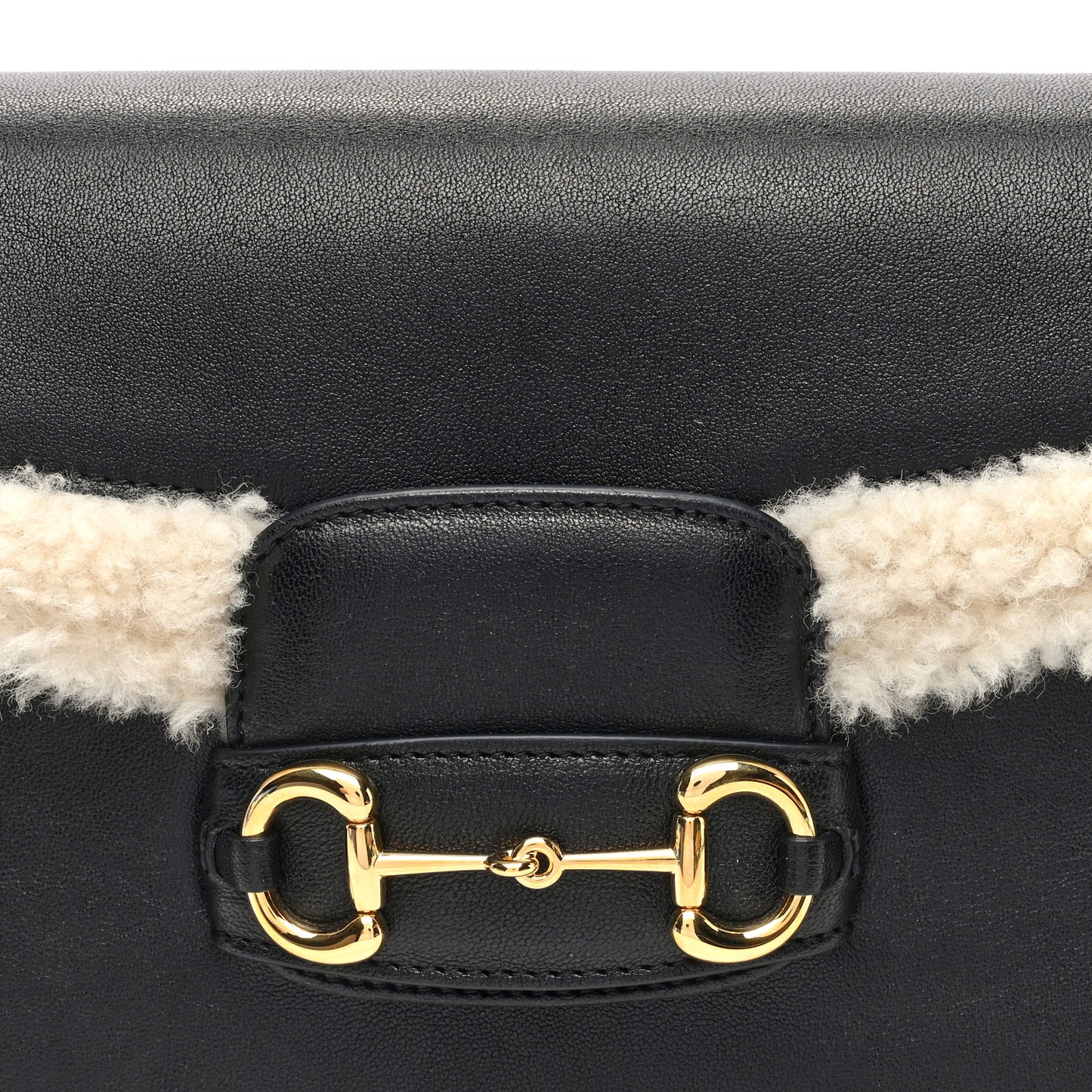 Sakai Be Green Calfskin Shearling Horsebit 1955 Shoulder Bag Black