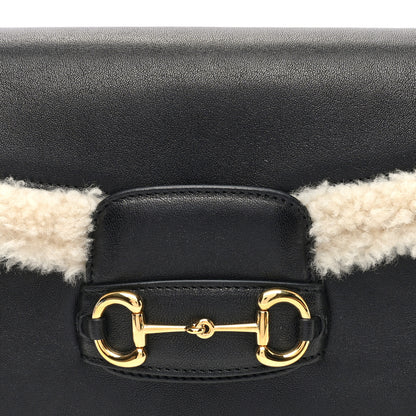 Gucci Sakai Be Green Calfskin Shearling Horsebit 1955 Shoulder Bag Black 8 of 10