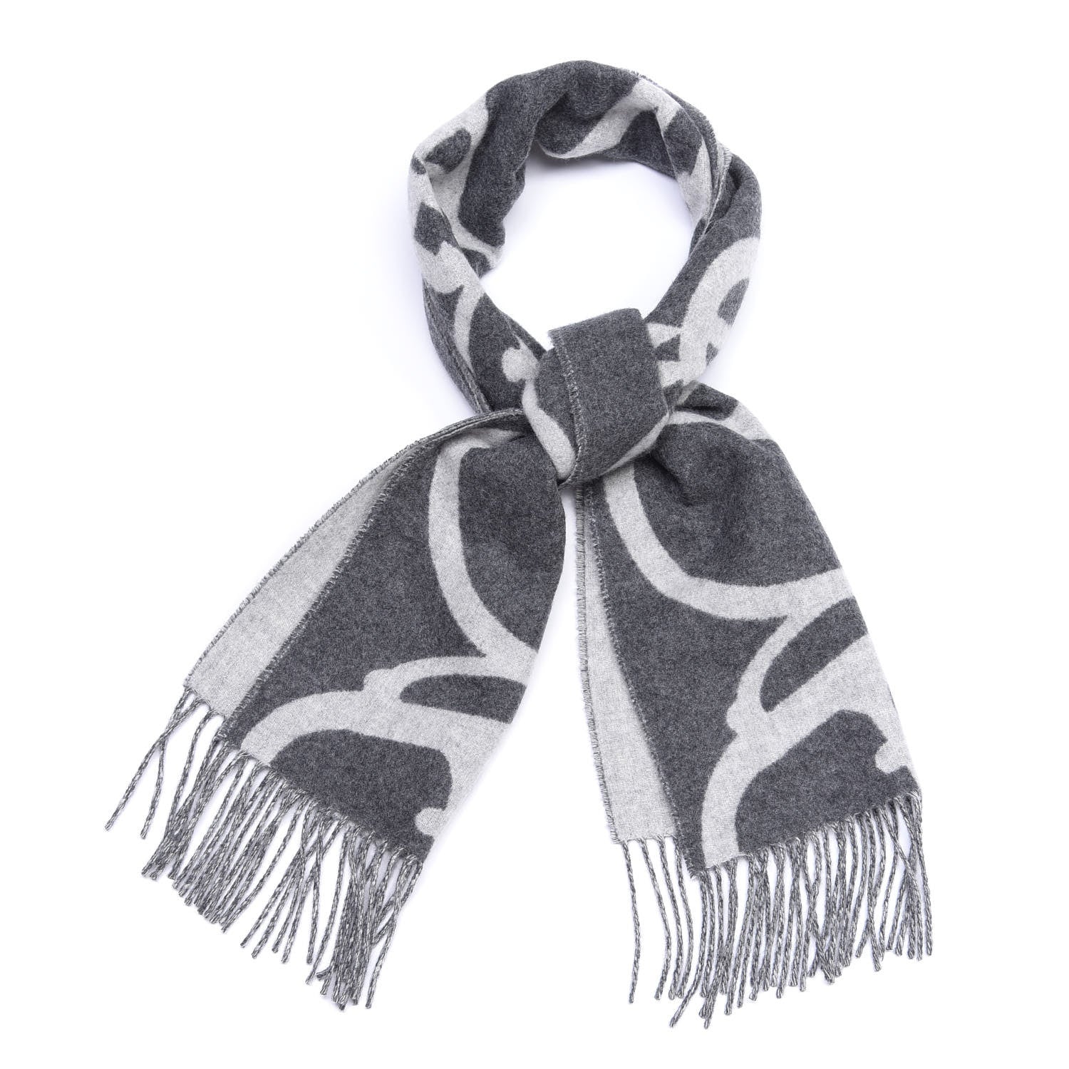 Hermes Cashmere Boucles et Camails Muffler Anthracite Gris Clair 1 of 4
