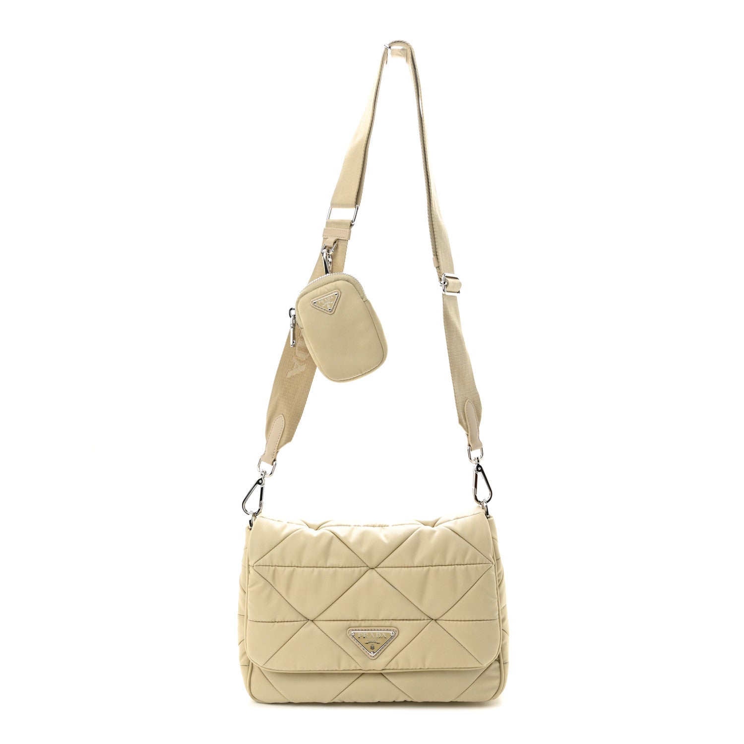 Prada Re-Nylon Quilted Padded Flap Shoulder Bag Deserto 1 of 10