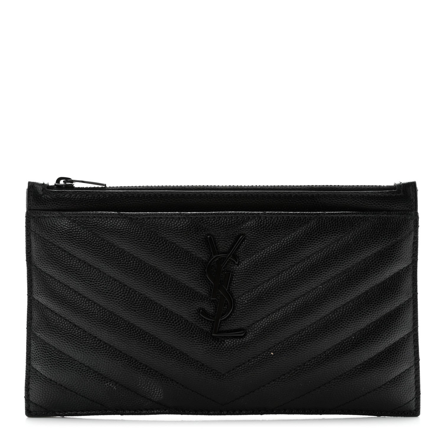 Saint Laurent Grain De Poudre Chevron Monogram Bill Pouch Black 1 of 8
