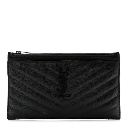 Saint Laurent Grain De Poudre Chevron Monogram Bill Pouch Black 1 of 8