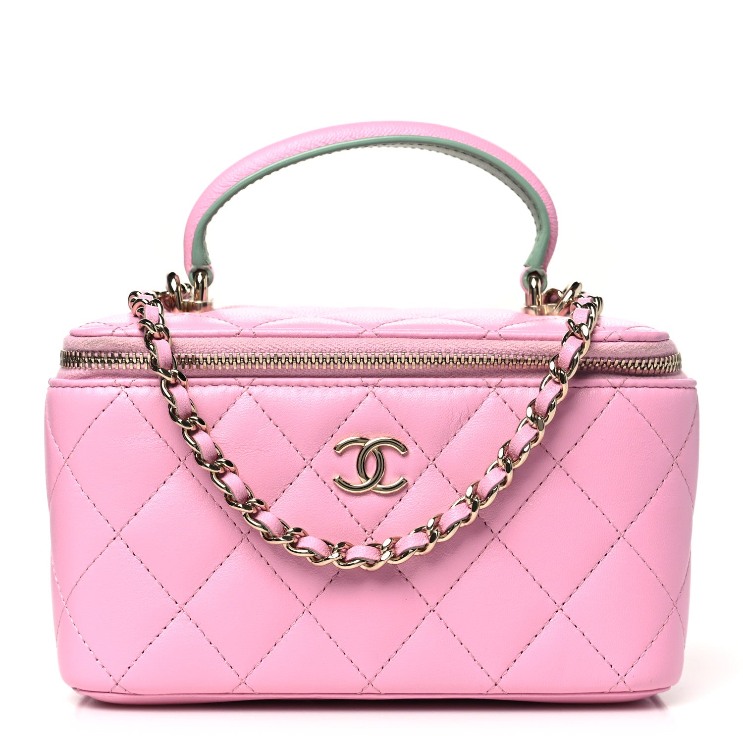 Chanel Lambskin Quilted Small Top Handle Vanity Case With Chain Lilac Light Green 1 of 11