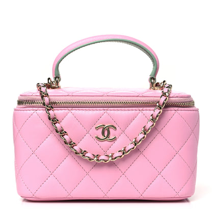 Chanel Lambskin Quilted Small Top Handle Vanity Case With Chain Lilac Light Green 1 of 11