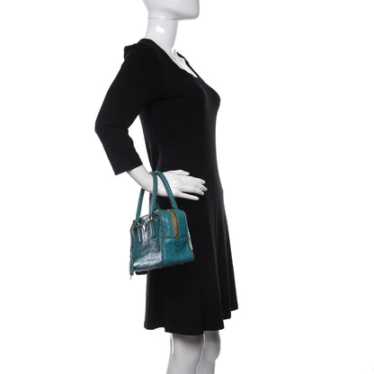 Prada Ostrich Bowler Blue 2 of 10