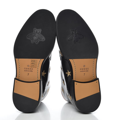 Gucci Calfskin Sylvie Web Bee Star Embroidered Mens Brogue Captoe Boots 7 Black 7 of 9