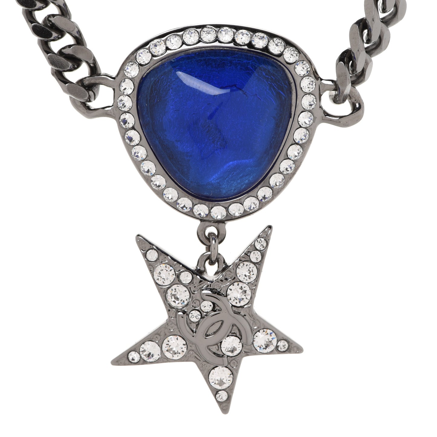 Crystal Star CC Choker Drop Necklace Silver Blue
