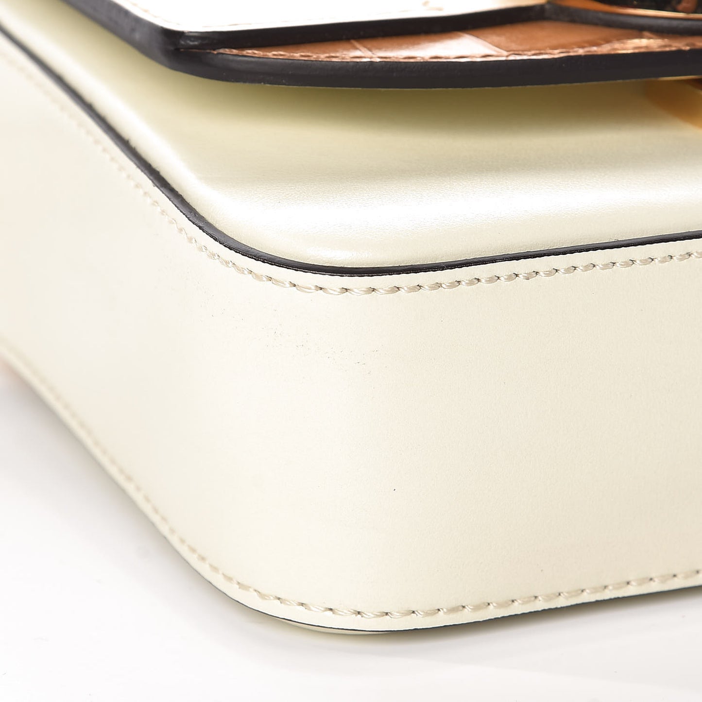 Calfskin Crocodile Embossed Mini C Bag White Beige