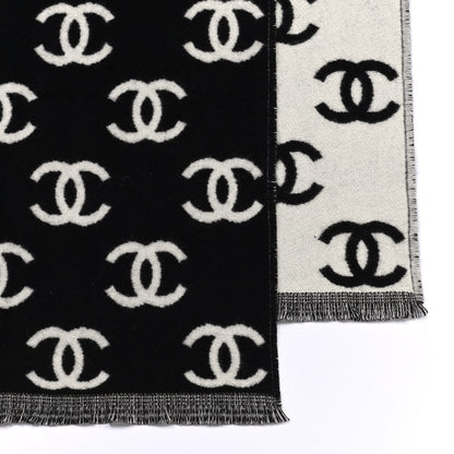 Chanel Wool Cashmere CC Scarf Black White 3 of 4