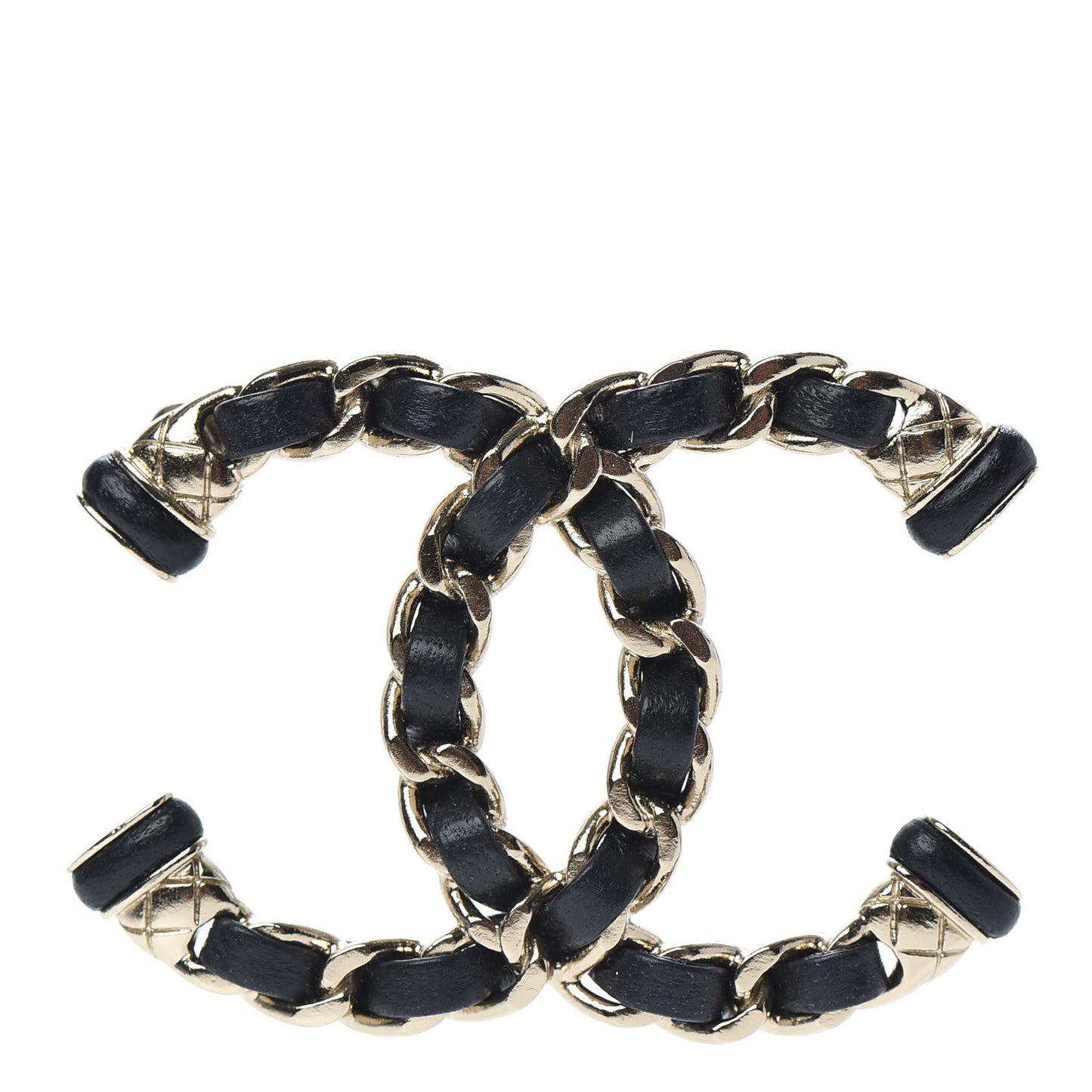 Lambskin Chain CC Brooch Black Gold
