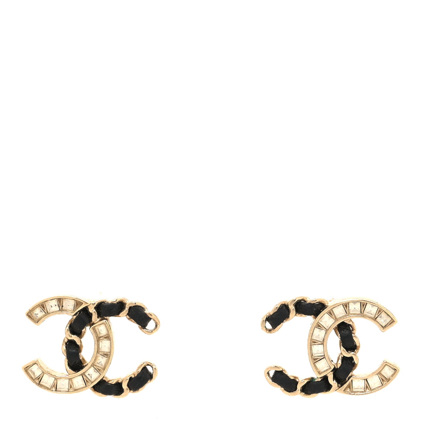 Crystal Baguette Lambskin Chain CC Vintage Allure Stud Earrings Black Gold
