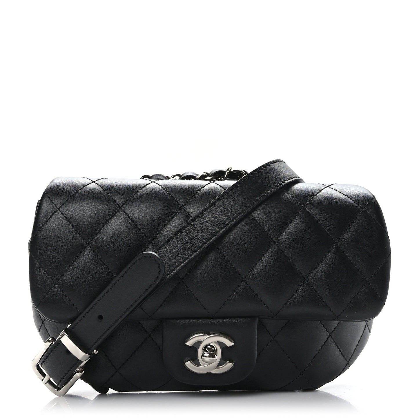 Calfskin Quilted CC Uniform Flap Belt Bag Black