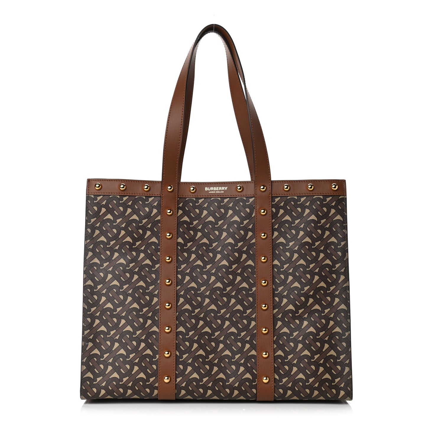 E-Canvas Monogram Studded Book Tote Bridle Brown