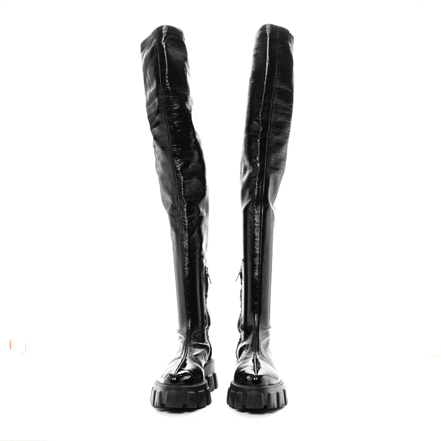 Prada Patent Naplak Tech Monolith 55mm Over The Knee Boots 39 Black 2 of 9