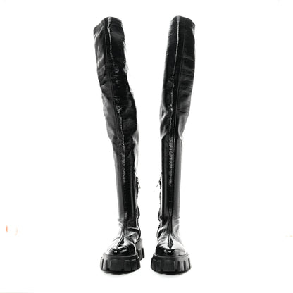 Prada Patent Naplak Tech Monolith 55mm Over The Knee Boots 39 Black 2 of 9