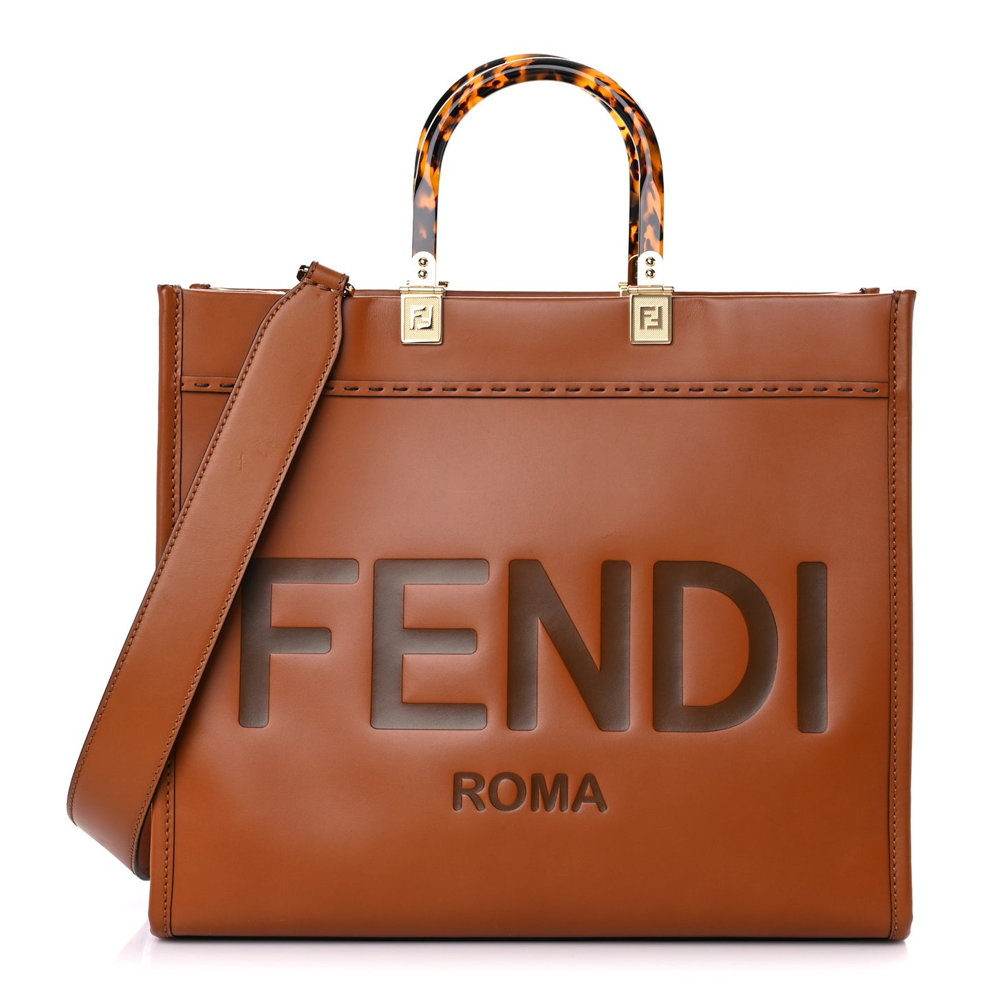 Vitello King Plexiglass Medium Fendi Sunshine Shopper Tote Cuoio