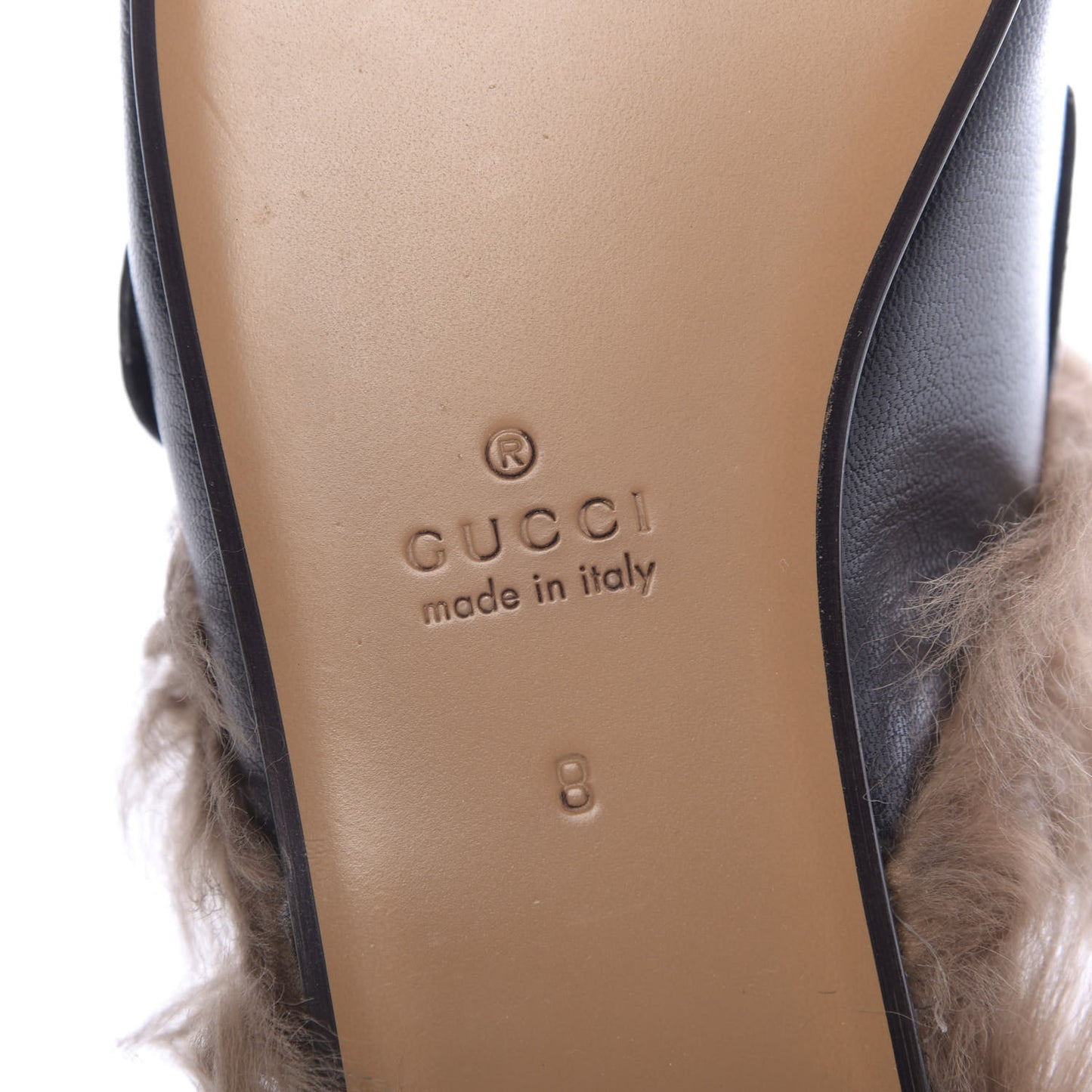 Goatskin Fur Web GG Tiger Embroidered Mens Princetown Slippers 8 Black