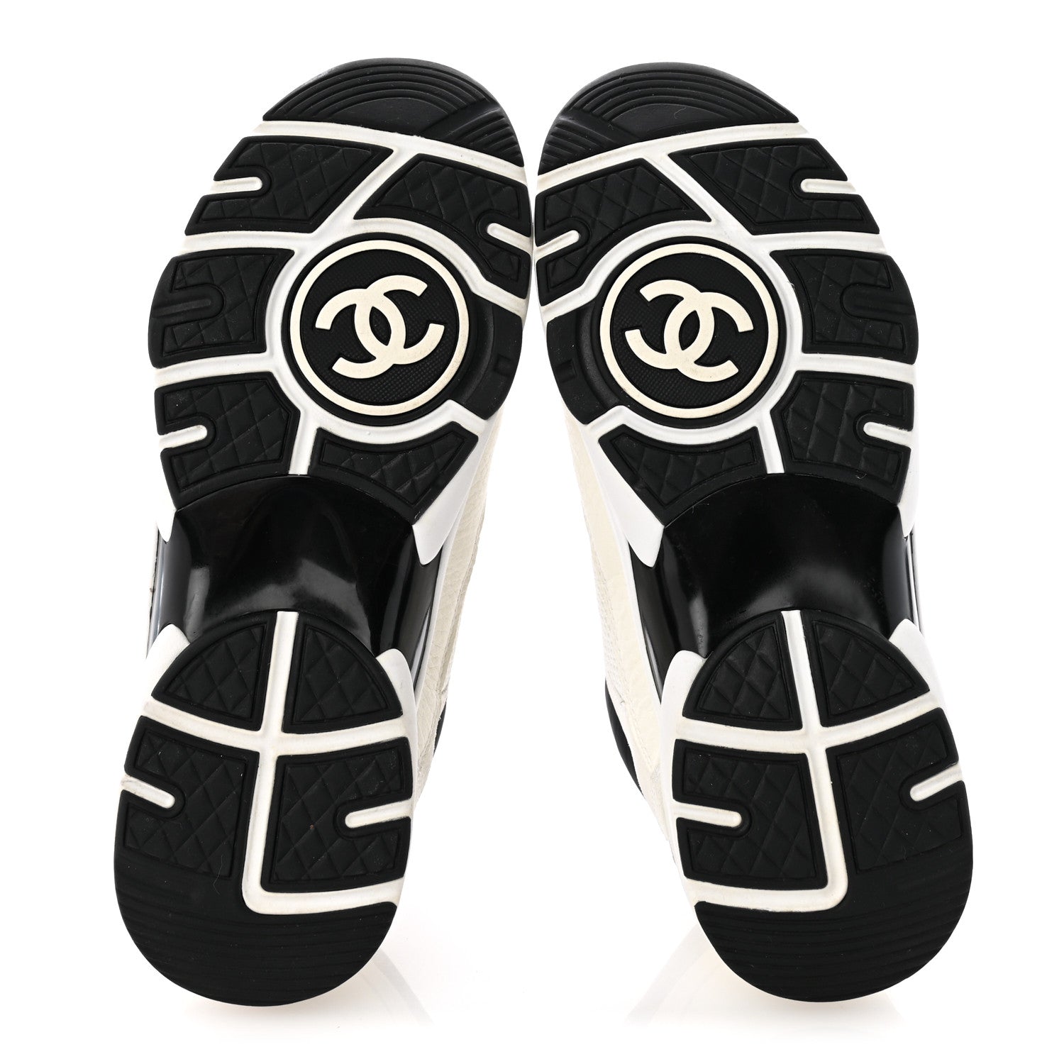Chanel Mesh Suede Calfskin Grained Calfskin Womens CC Sneakers 37.5 White Black 6 of 10