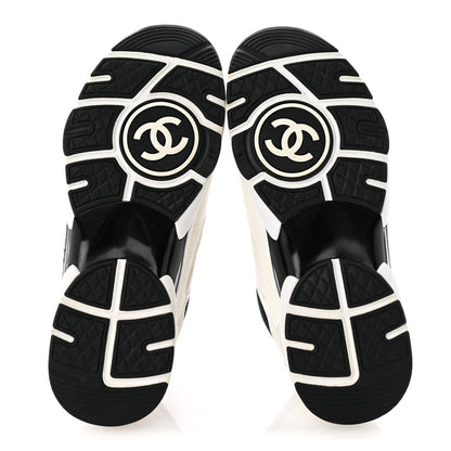Chanel Mesh Suede Calfskin Grained Calfskin Womens CC Sneakers 37.5 White Black 6 of 10