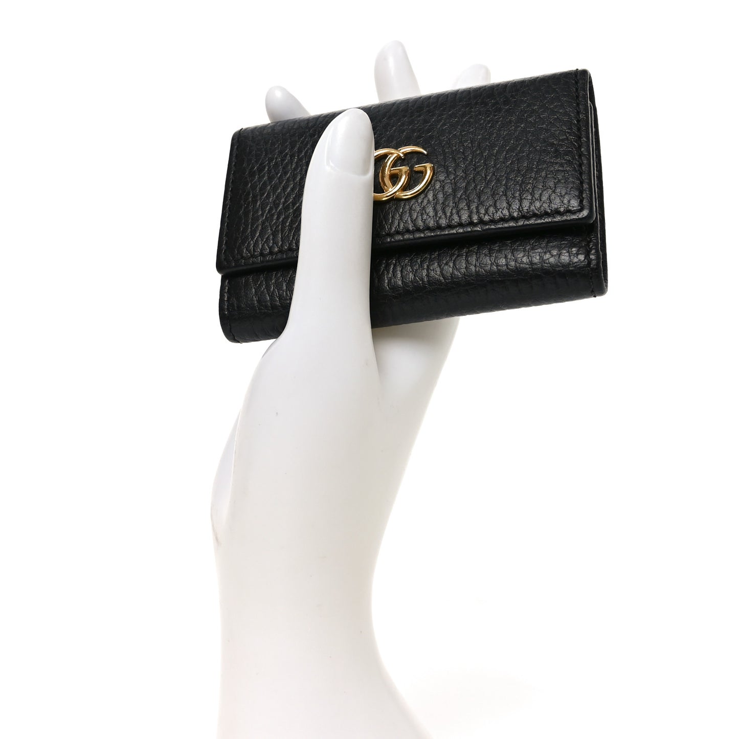 Pebbled Calfskin GG Marmont 6 Key Holder Black