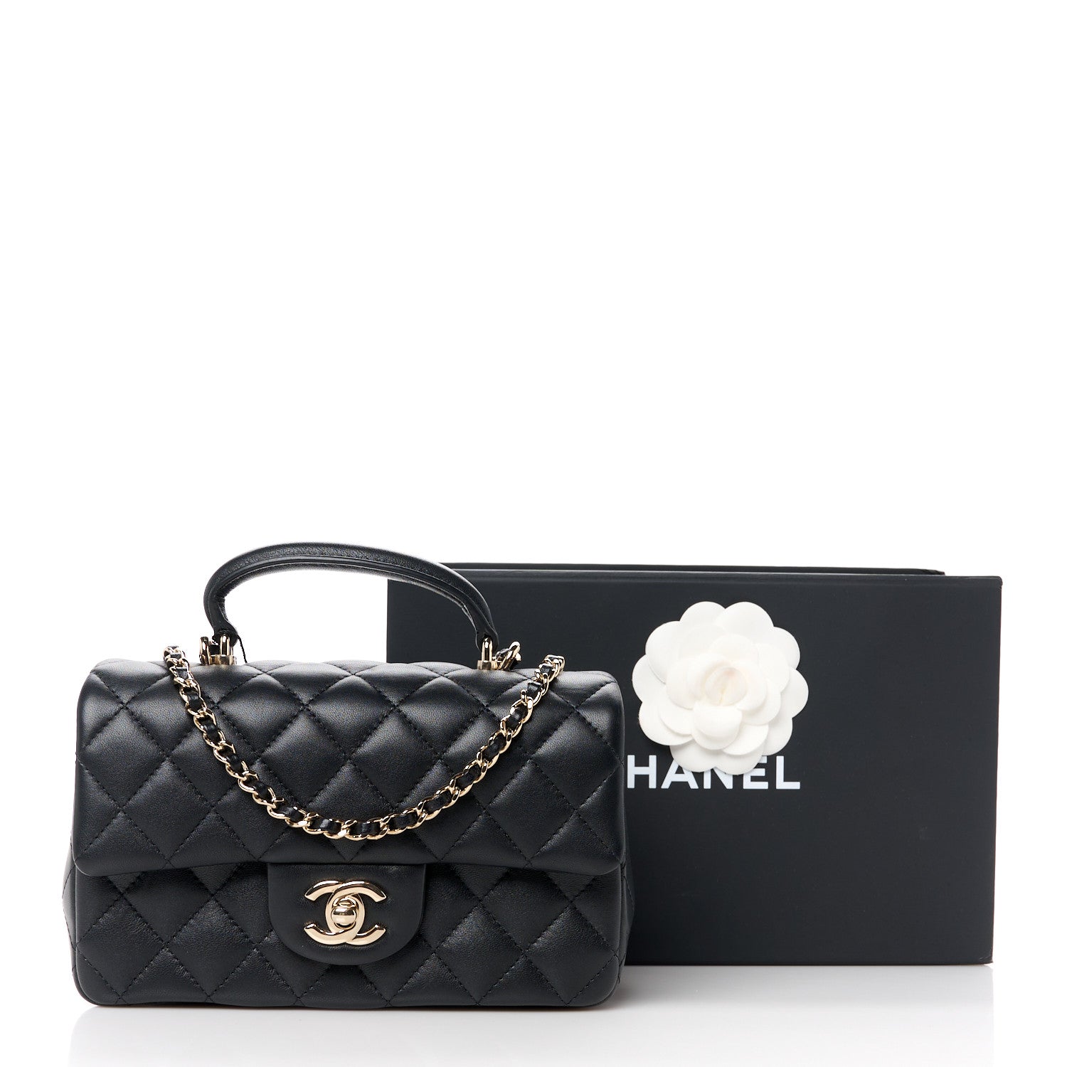 Chanel Lambskin Quilted Mini Top Handle Rectangular Flap Black 12 of 12