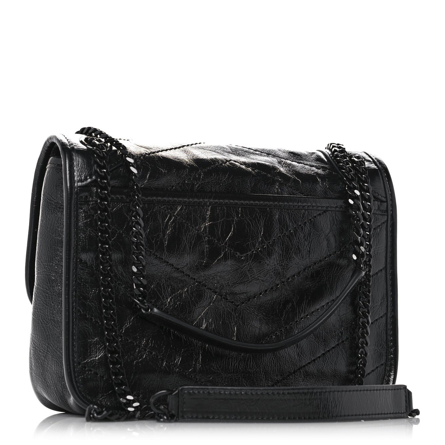 Crinkled Calfskin Matelasse Monogram Baby Niki Chain Satchel Black