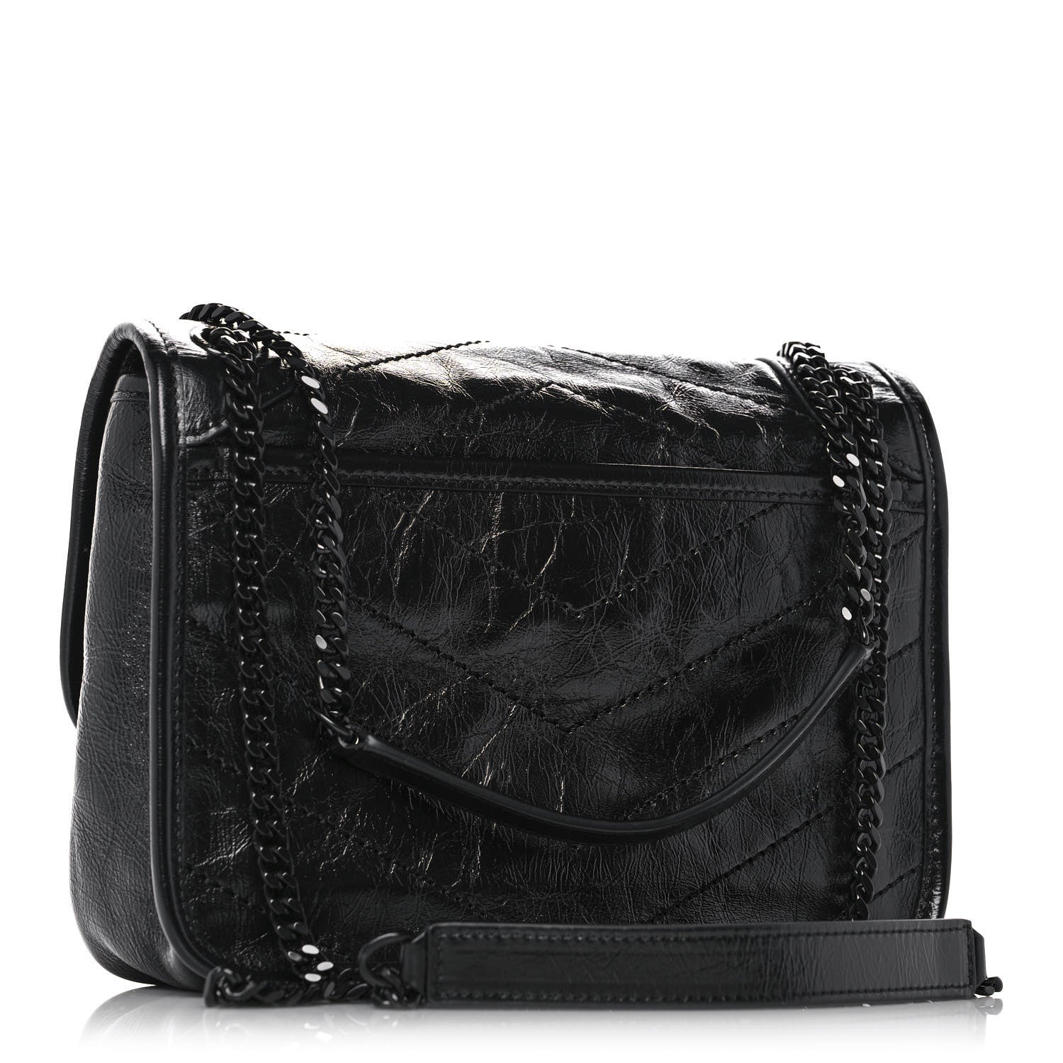 Saint Laurent Crinkled Calfskin Matelasse Monogram Baby Niki Chain Satchel Black 2 of 10