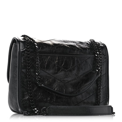 Saint Laurent Crinkled Calfskin Matelasse Monogram Baby Niki Chain Satchel Black 2 of 10