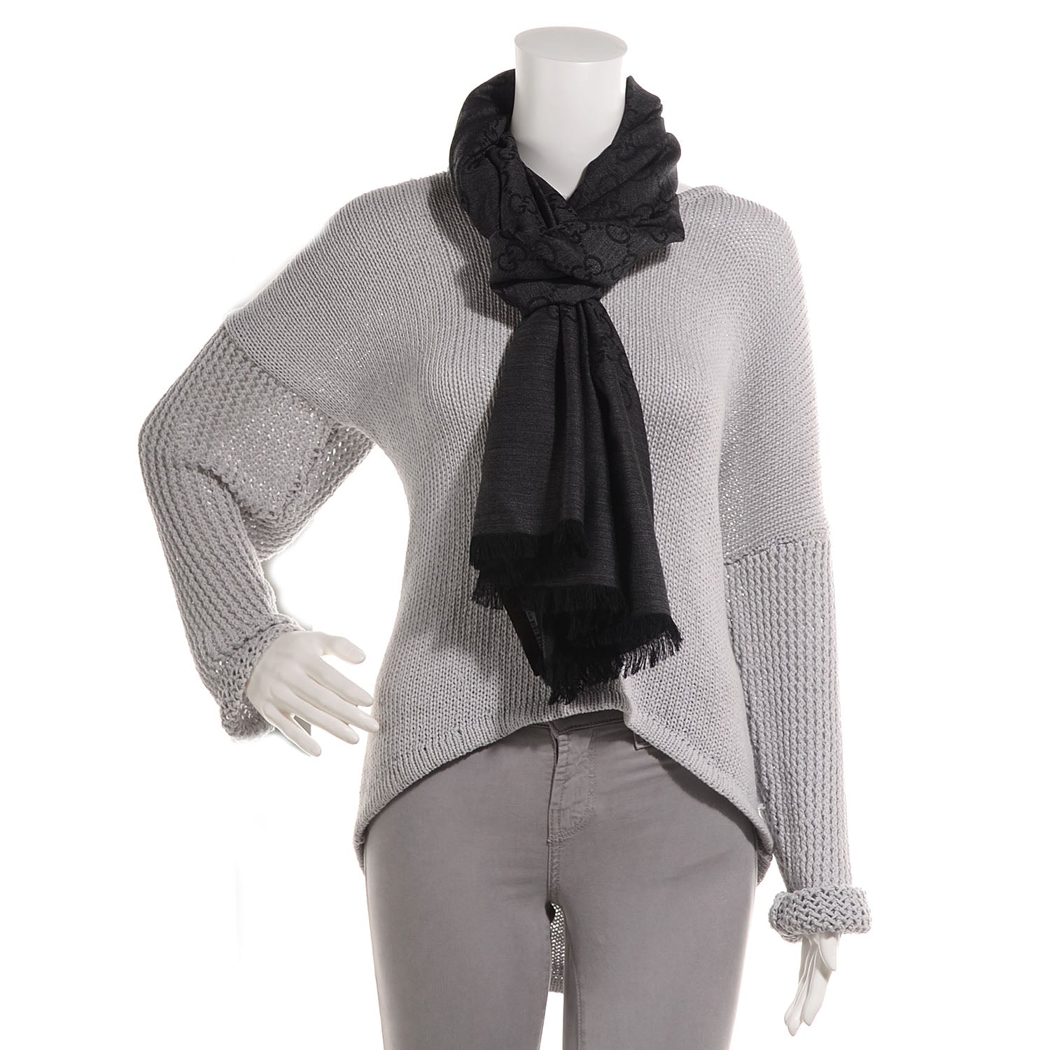 Gucci Wool Silk GG Monogram GGNat Plus Scarf Anthracite 2 of 4