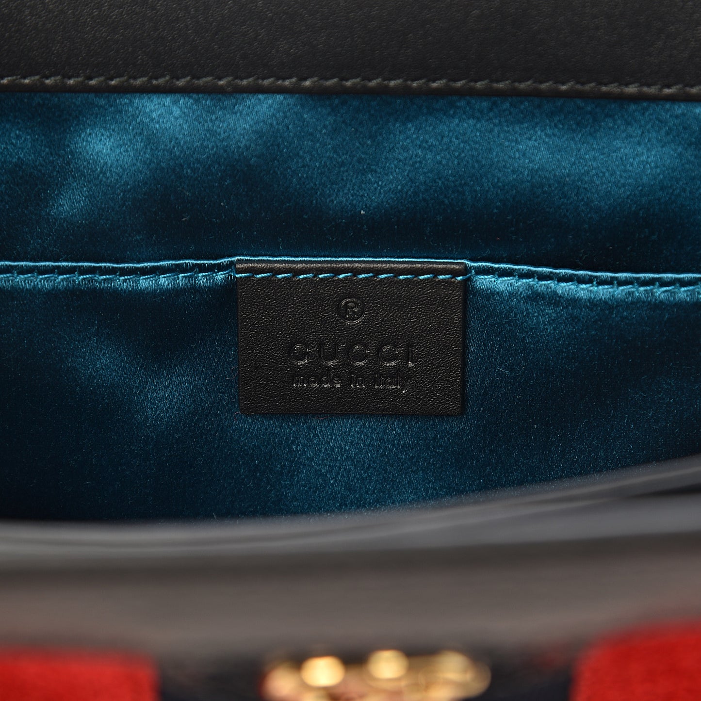 Suede Patent Web Small Ophidia Chain Shoulder Bag Hibiscus Red Black