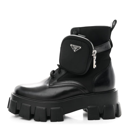 Prada Spazzolato Rois Nylon Metal Triangle Logo Monolith Pouch Pocket 55mm Boots 39 Black 1 of 9