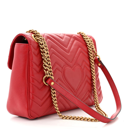 Gucci Calfskin Matelasse Medium GG Marmont Shoulder Bag Hibiscus Red 2 of 11
