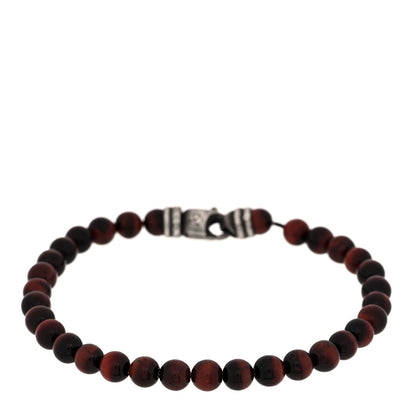 David Yurman Sterling Silver Red Tiger Eye 6mm Spiritual Beads Bracelet 1 of 3