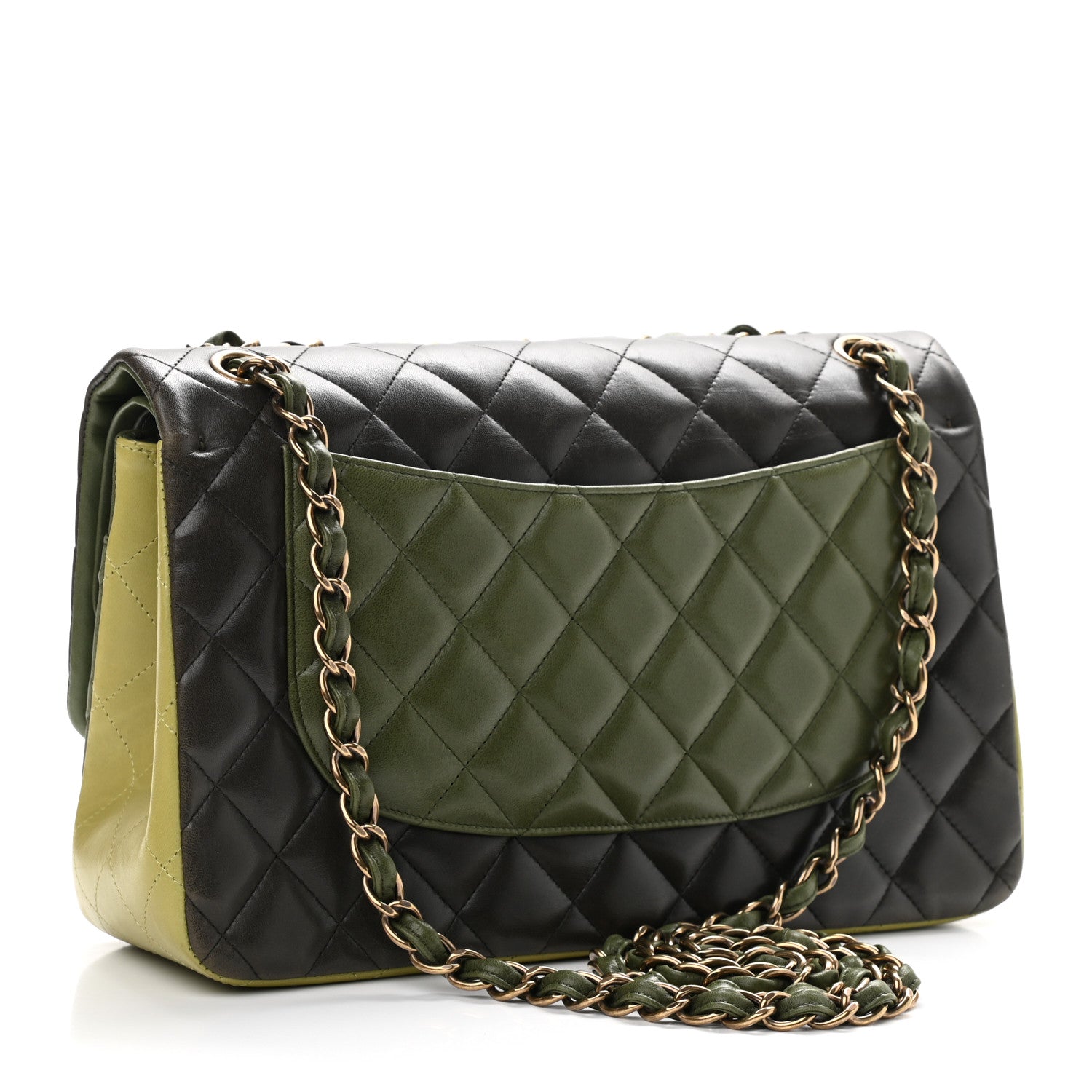 Chanel Lambskin Quilted Tri-Color Jumbo Double Flap Green Brown 3 of 14
