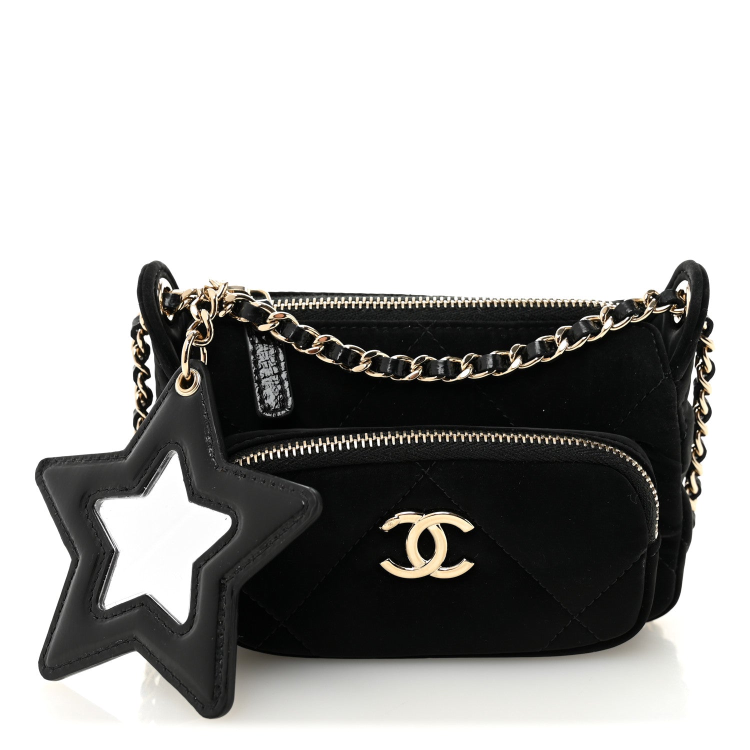 Chanel Velvet Effect Nylon Shiny Crumpled Calfskin Mini Quilted Chanel 25 Clutch With Chain Black 1 of 11